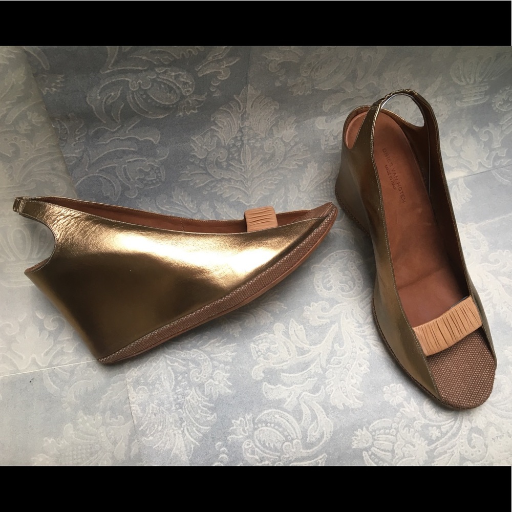 Vintage Dries Van Noten gold sandal wedges